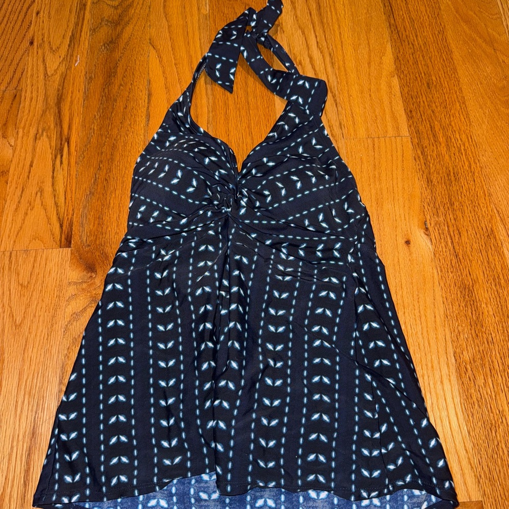 Merona Navy and Cream Halter Swim Top